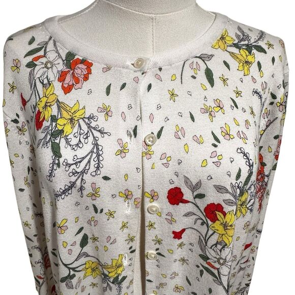 Lands' End Cream Cardigan 1X Floral Earthy Goblincore Nature Womens White - Picture 2 of 7